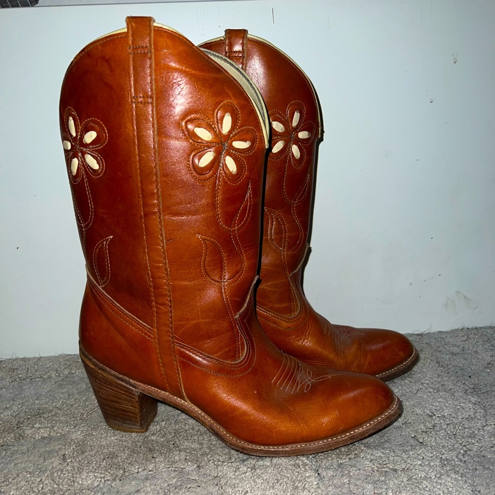 Women's Brown Leather Cowboy Boots